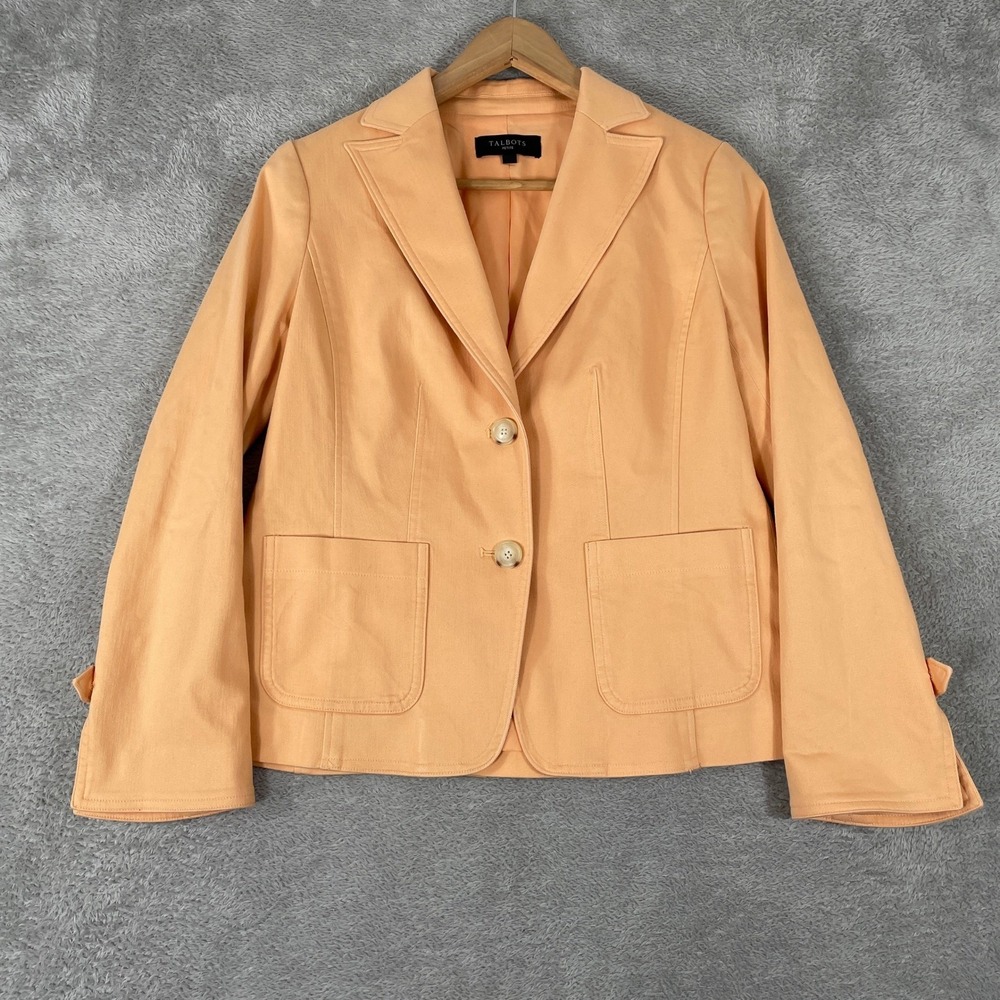 Talbots Blazer Womens 4 Petite Peach Cotton Blend Two Button Office Career